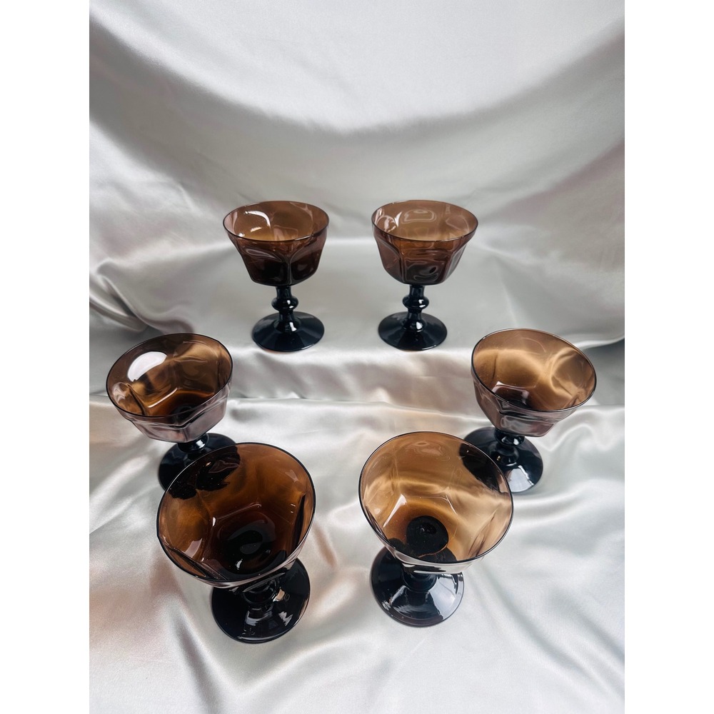 Lenox Antique Brown Champagne Tall Sherbet Glasses Set of 6 Black Stem Vintage